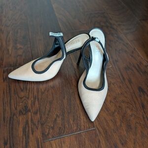 Schutz Sporty Chic Logo Strap Slingback Heels Canvas & Leather EUR 38/7.5